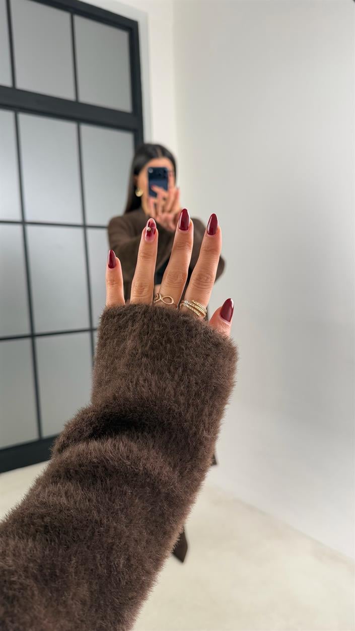 Acı Kahve Peluş Uzun Hırka GAUS-00758