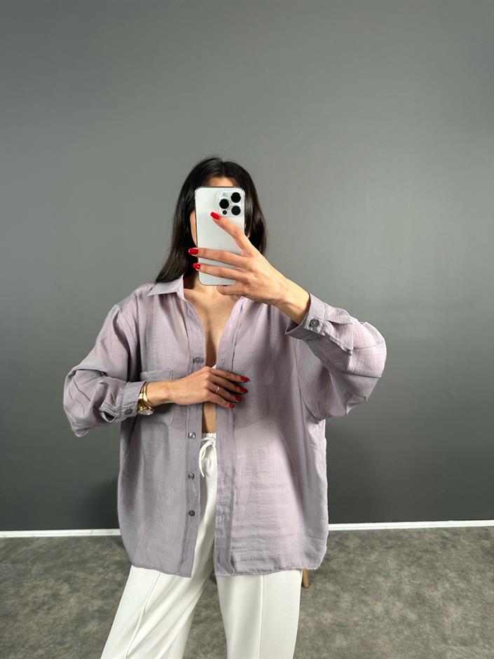 Lulu Gri Oversize Salaş Gömlek