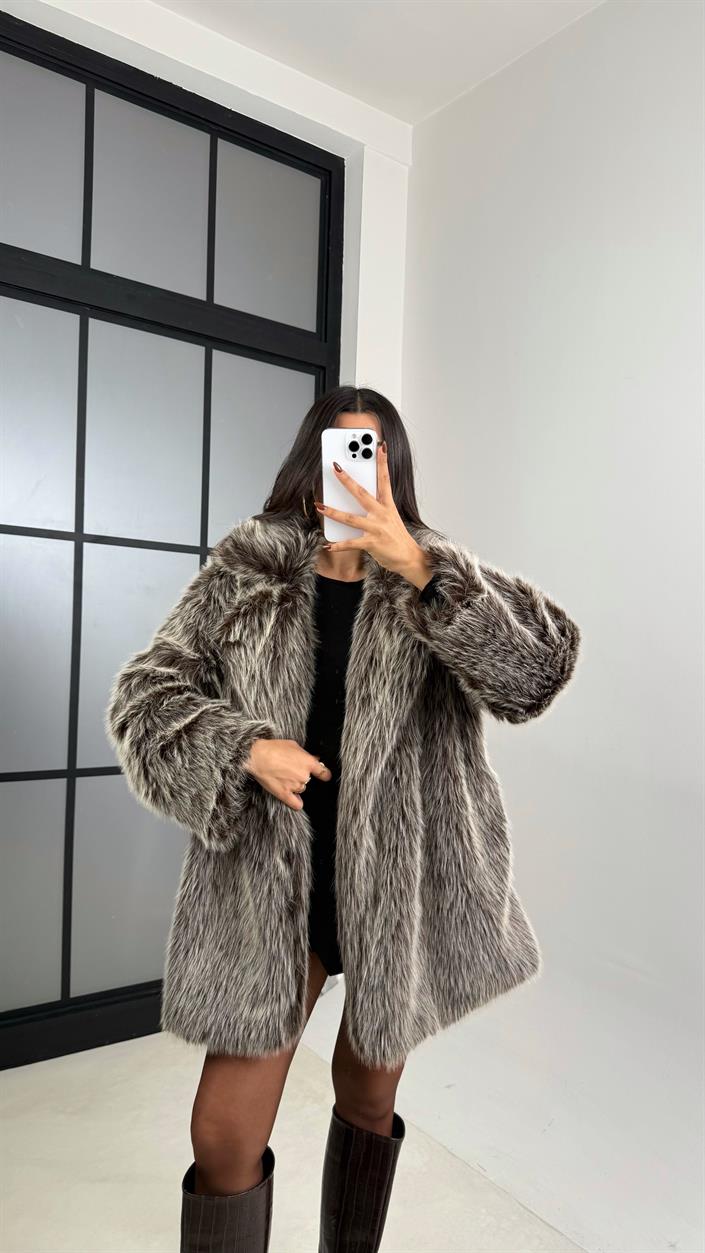 Kahve Yakalı Astarlı Cepli Premium Kürk GAUS-00456