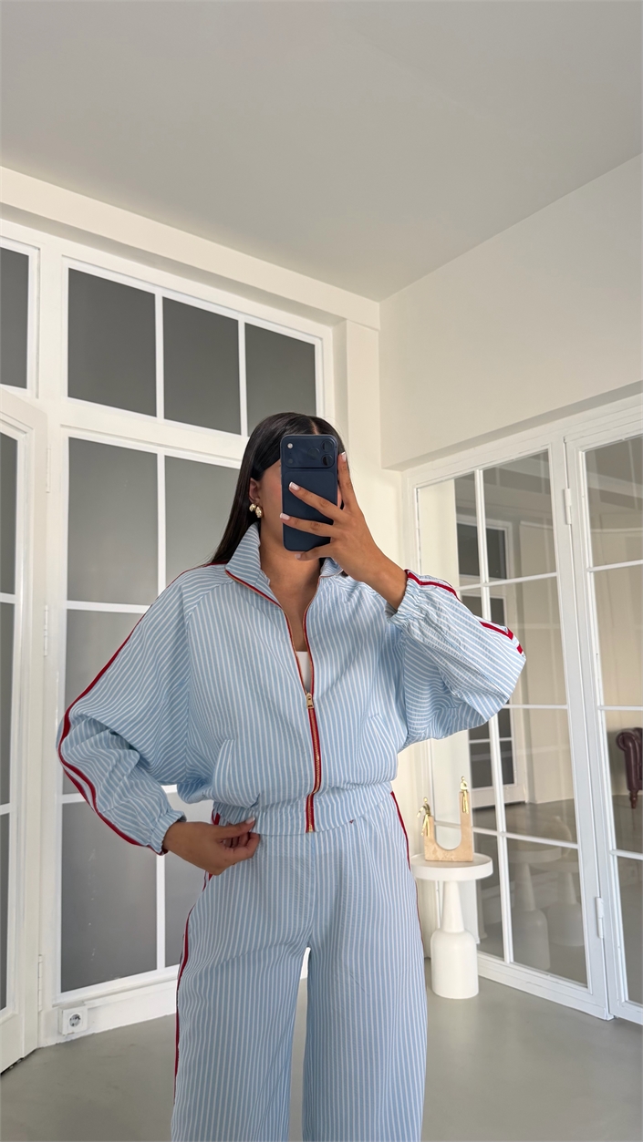 Mavi TWST Model Şerit Detaylı Hırka Beli Lastikli Eşofman Takım GAUS-02079