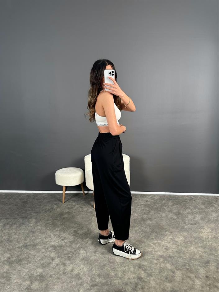 Tanya Siyah Yazlık Modal Kumaş Harem Pantolon 