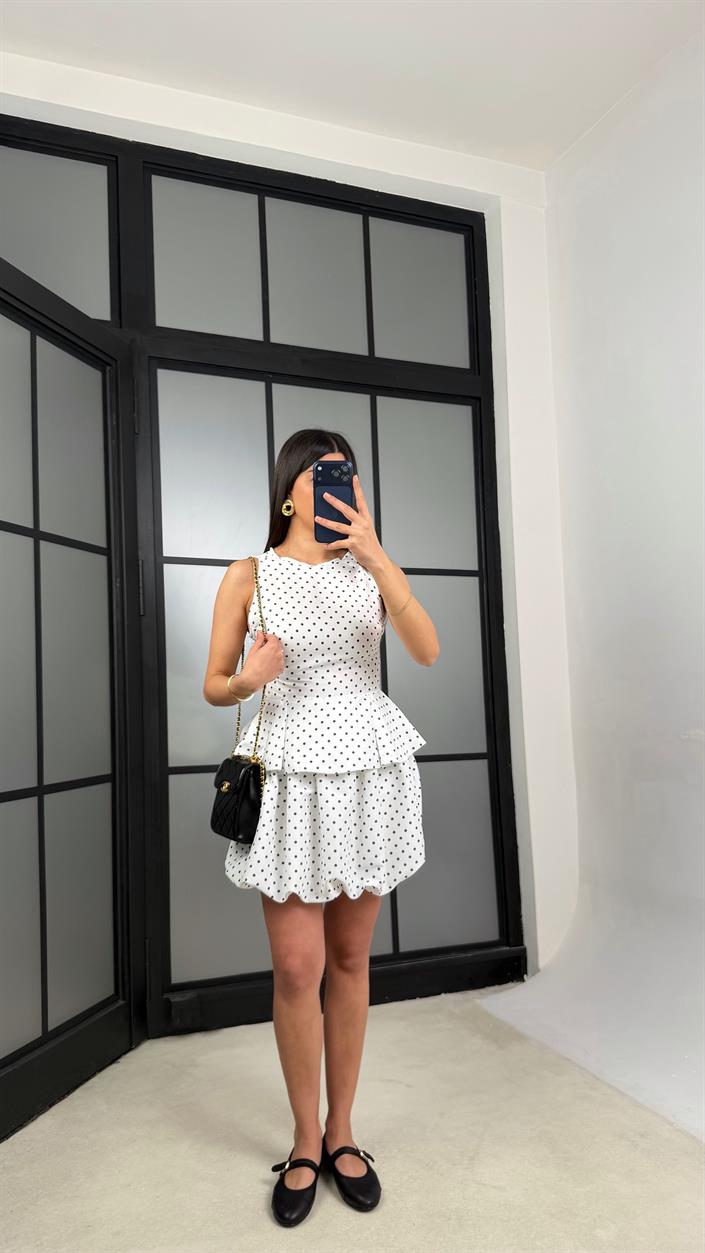 Beyaz Puantiye Desenli Etek Bluz İkili Takım PNY07 GAUS-01340