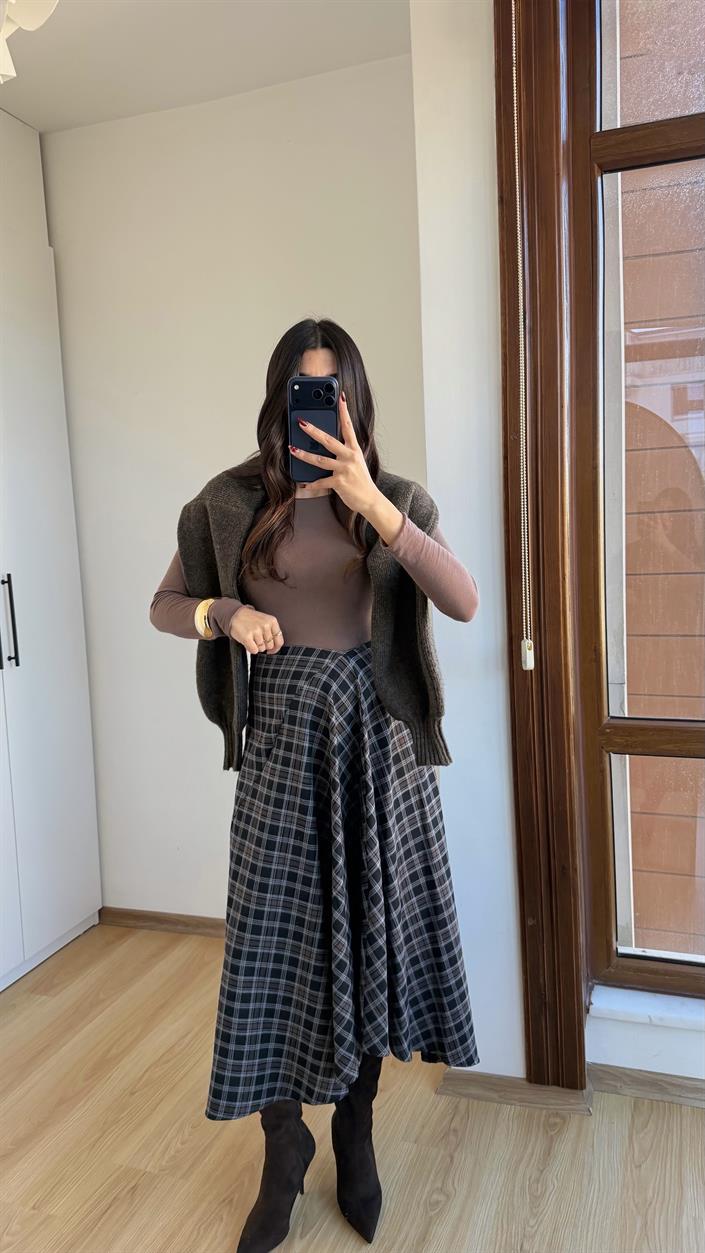 Siyah Premium Ekose Etek GAUS-00770