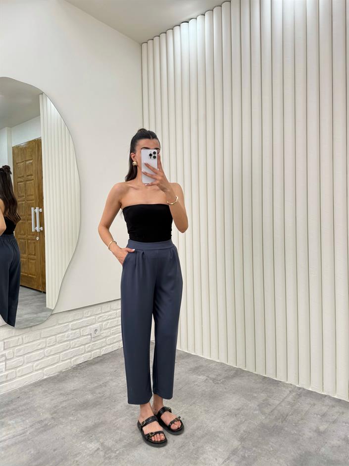 Antrasit  Beli Lastikli Cepli Harem Pantolon Gaus00308