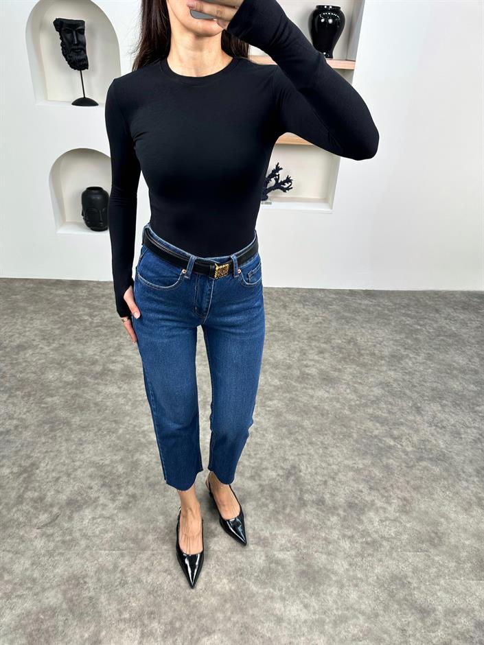 Boon ZR Model Koyu Mavi Kesik Paça Jean