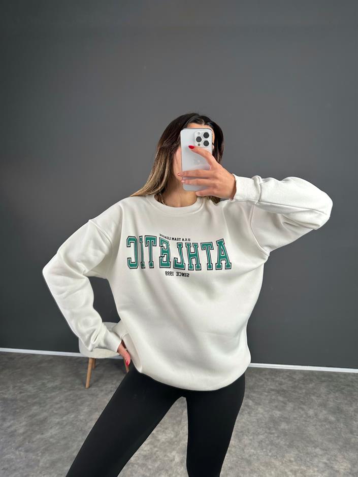 Colin Beyaz Şardonlu Oversize Sweatshirt