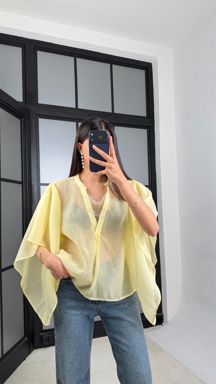 Sarı Tasarım Taş Detaylı Gömlek GAUS-01541
