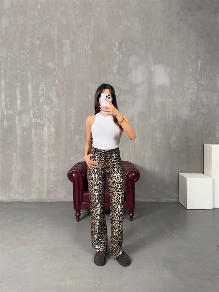 Forge Sütlü Kahve Leopar Desenli Pantolon