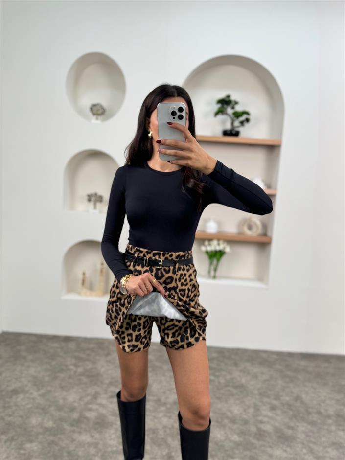 PRY Leopar Kemerli Şort Etek