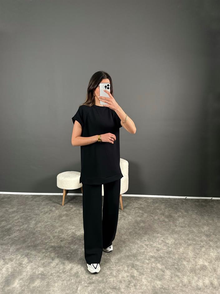 Ulya Siyah Premium Modal Kumaş İkili Takım 