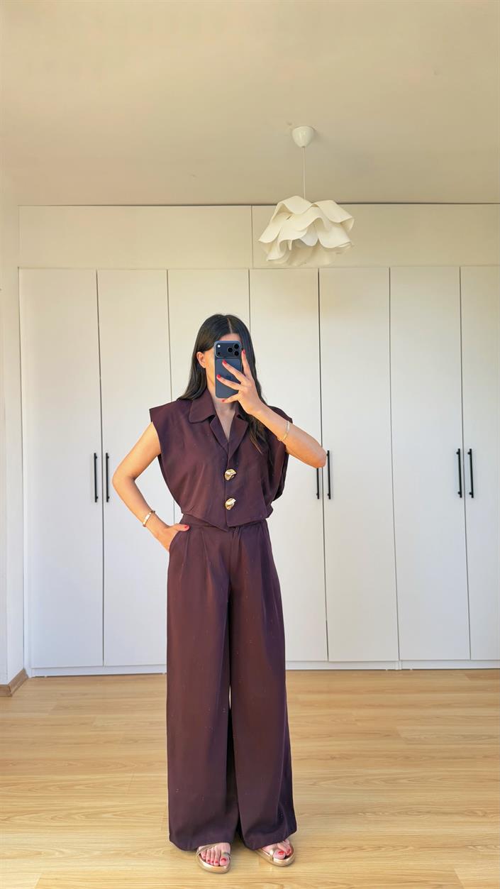 Mürdüm Gold Düğmeli Ceket Pantolon İkili Takım GAUS-01573