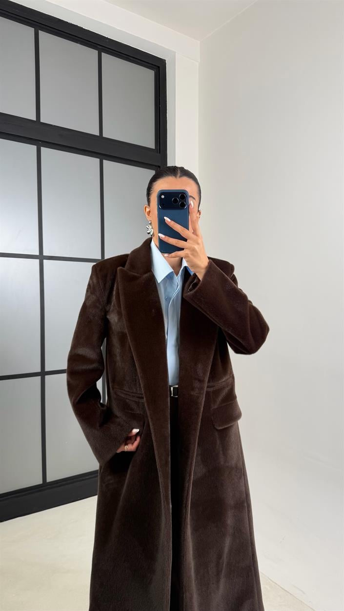 Acı Kahve Astarlı Vatkalı Premium Kürk Kaban GAUS-00582