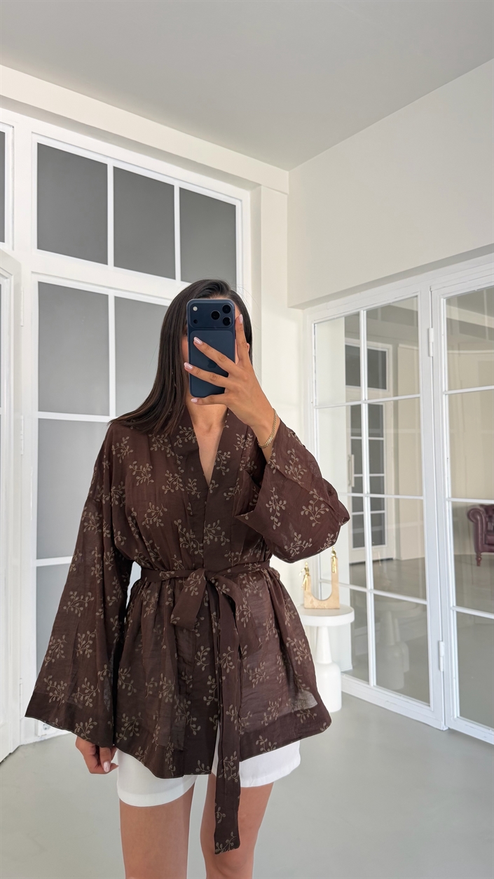 Kahve Desenli Kimono GAUS-01788