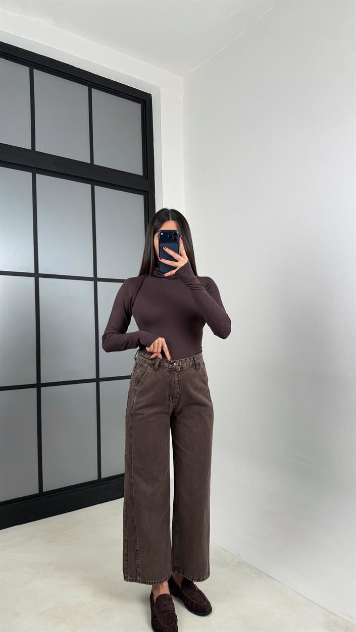 Kahve Yan Detaylı Mom Jean GAUS-00745