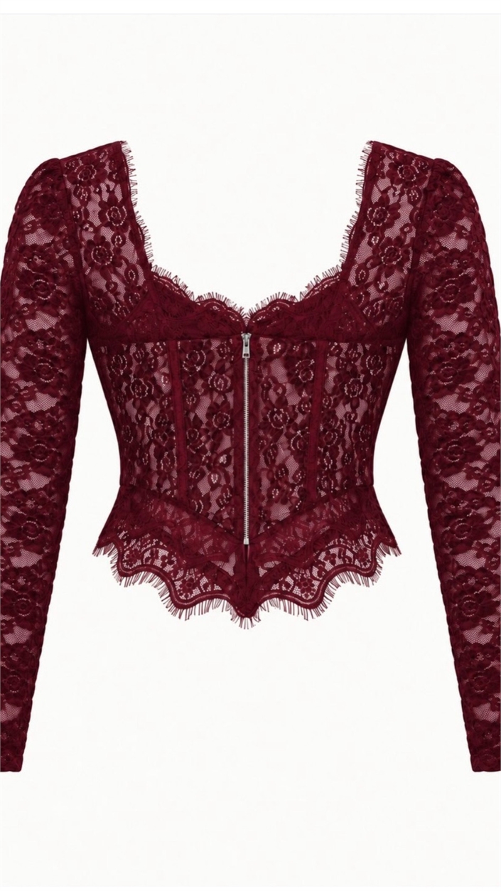 Mürdüm Dantel Detaylı Premium Korse Bluz GAUS-02281