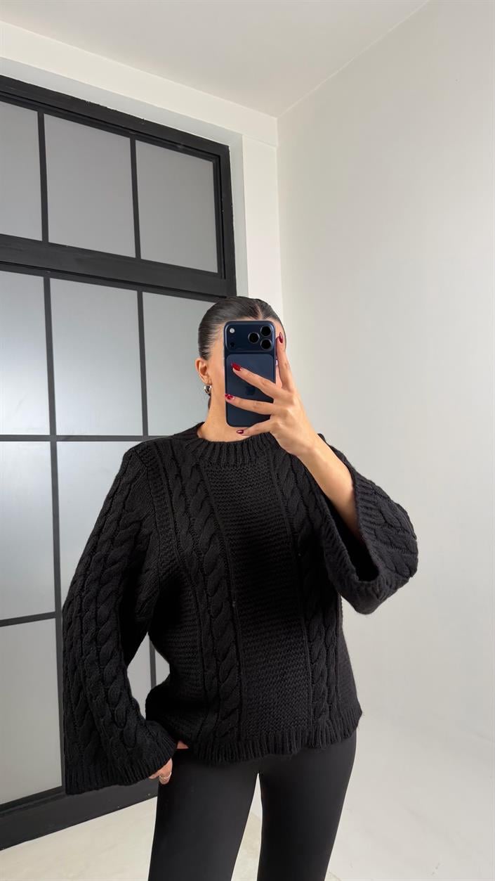 Siyah Saç Örgülü Pinterest Kazak GAUS-00711