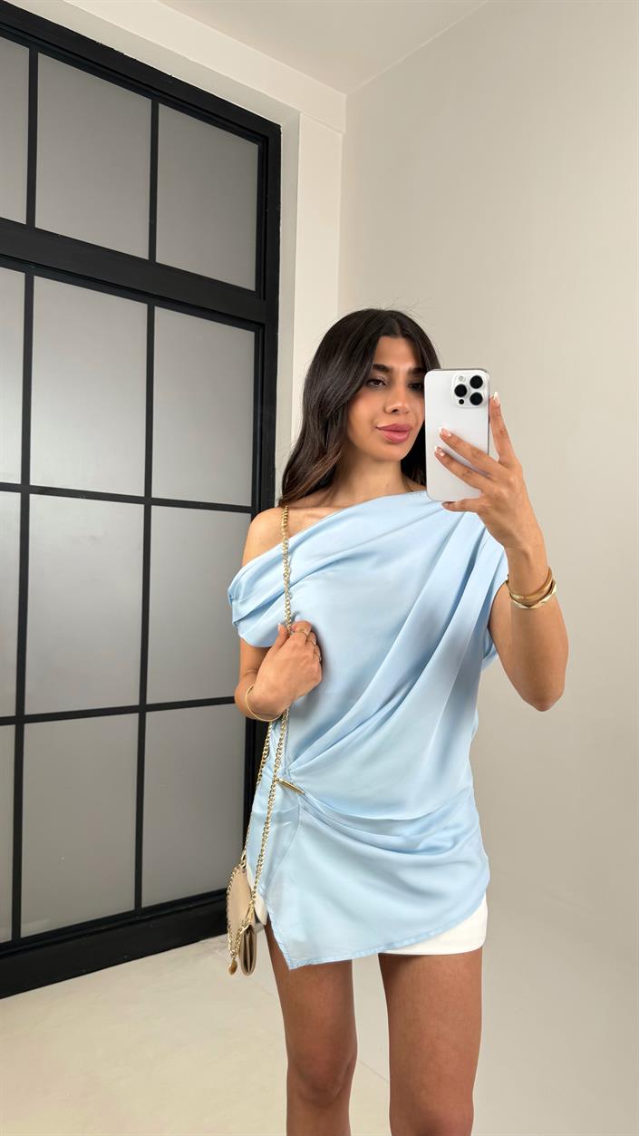 Mavi Gold Tokalı Saten Premium Bluz Gaus00531