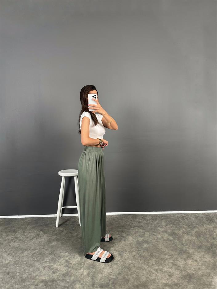 Flos Haki Oys Modal Kumaş Rahat Dokuma Pantolon