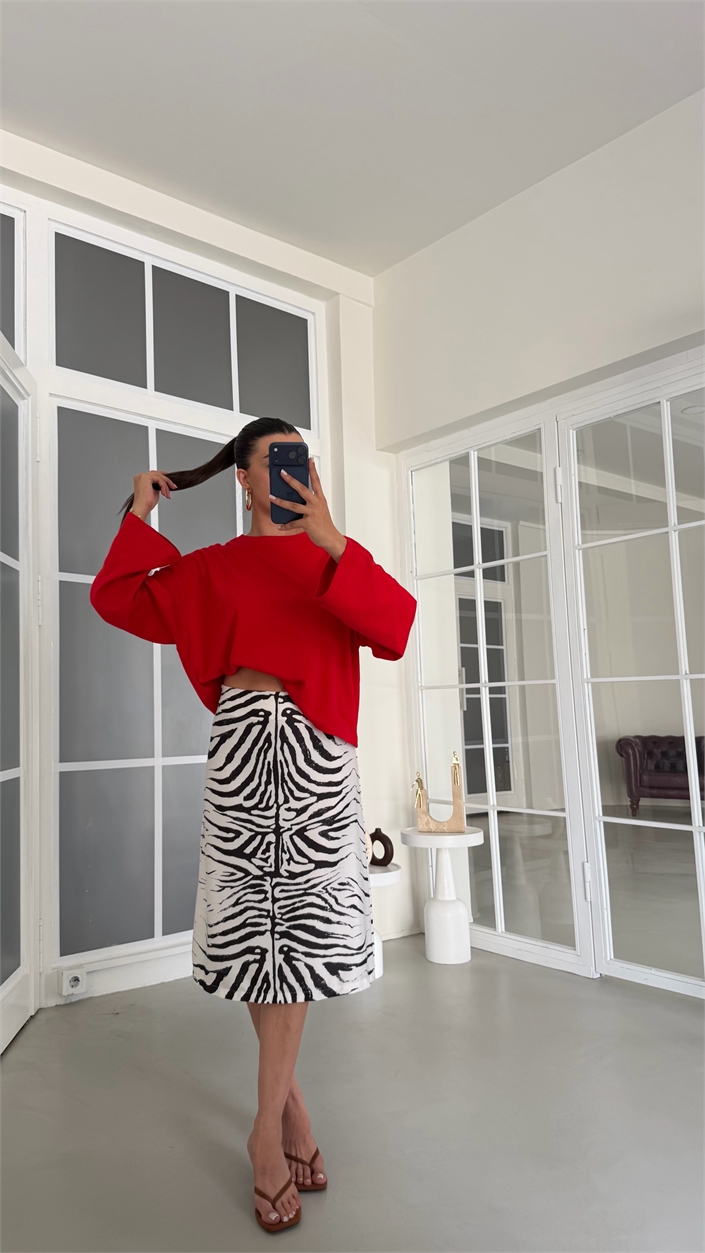 Zebra Desenli Astarlı Tasarım Etek GAUS-02136