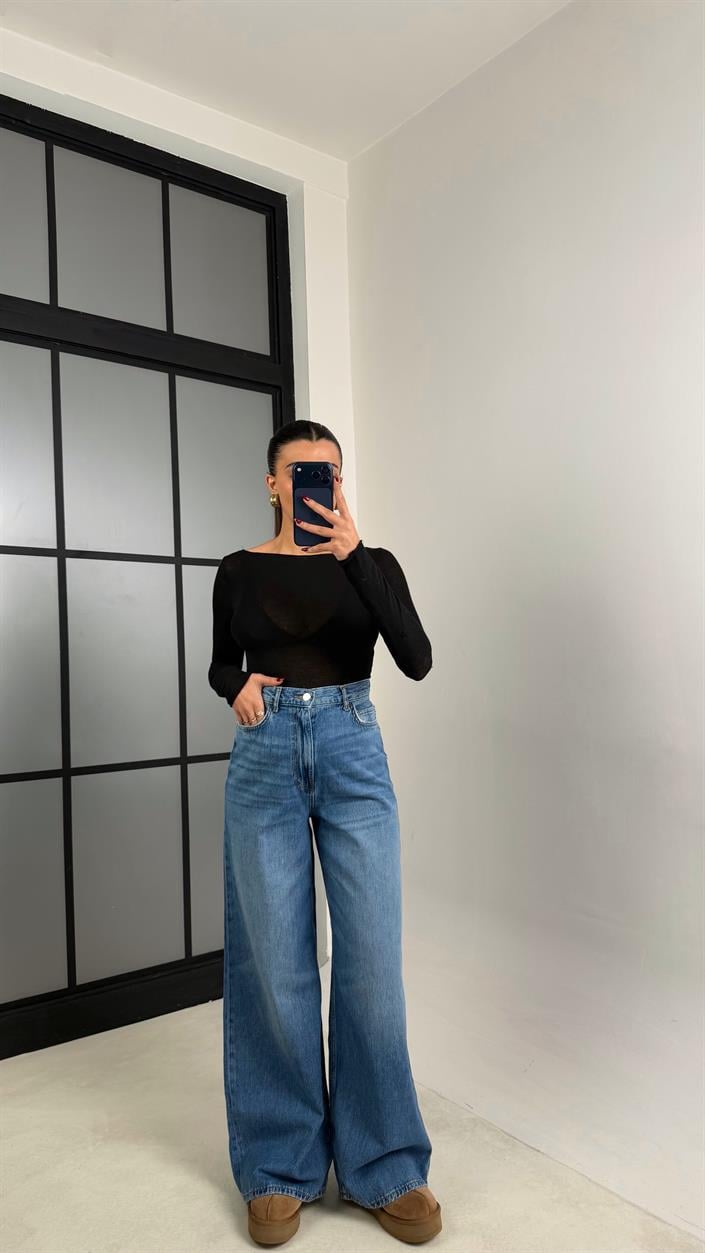 Mavi Geniş Paça Likralı Jean GAUS-00741