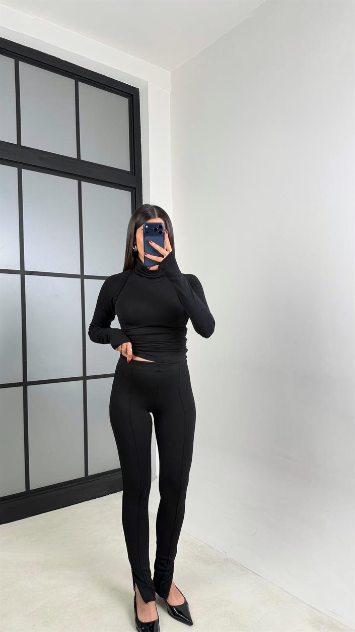 Siyah Çımalı Yan Fermuar Detaylı Tayt GAUS-00753