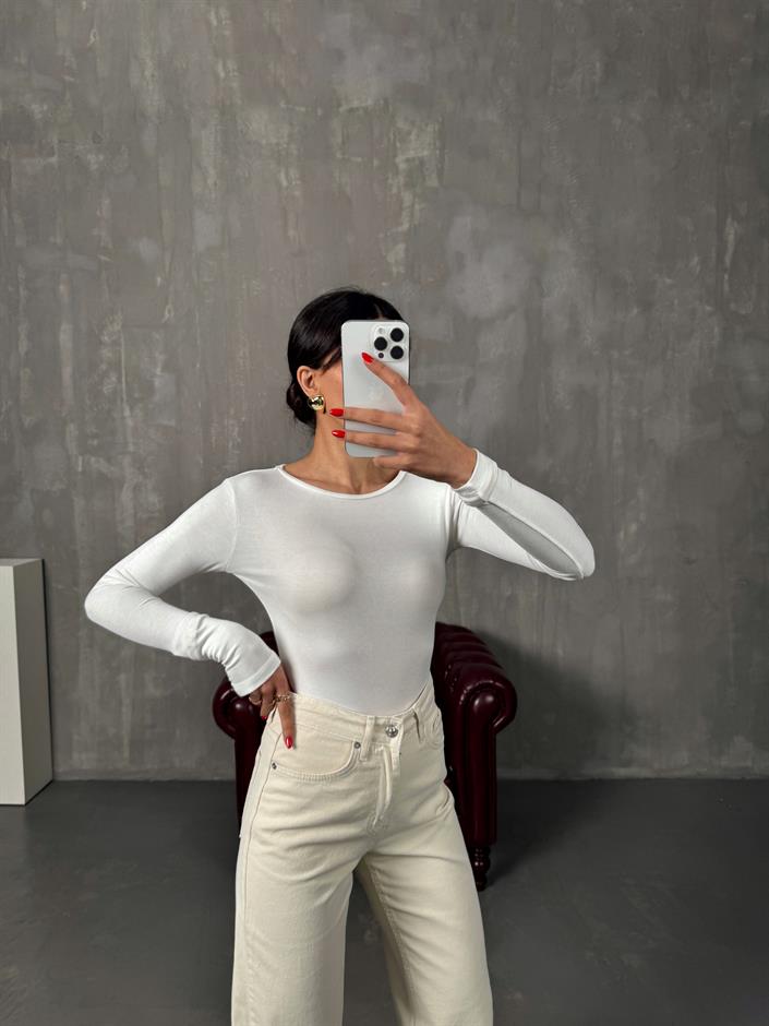 Toffe Ekru Oys Kumaş Geniş Yaka Bluz