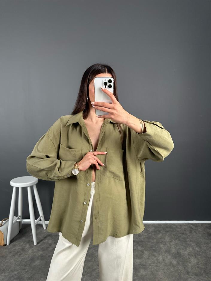 Lupus Haki Çift Cepli Oversize Premium Gömlek
