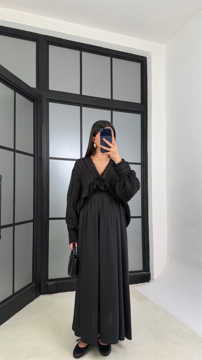 Siyah Beli Lastikli Cepli Tencel Etek GAUS-01203