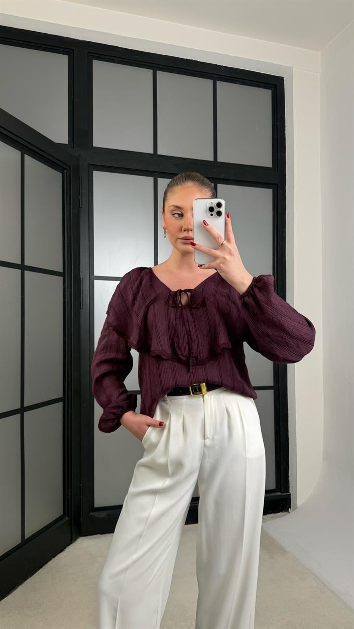 Mürdüm Bebe Yaka Volanlı Gömlek GAUS-01274