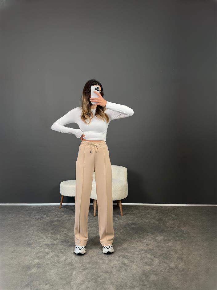 Eyra Bej Çımalı Beli Lastikli Pantolon