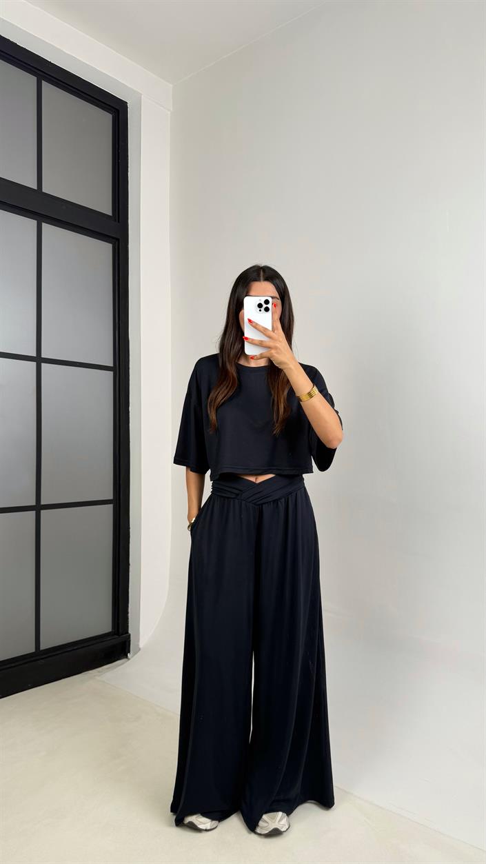 Lacivert Bluz Beli Lastikli Pantolon OYS Muadil Modal Takım GAUS-0011