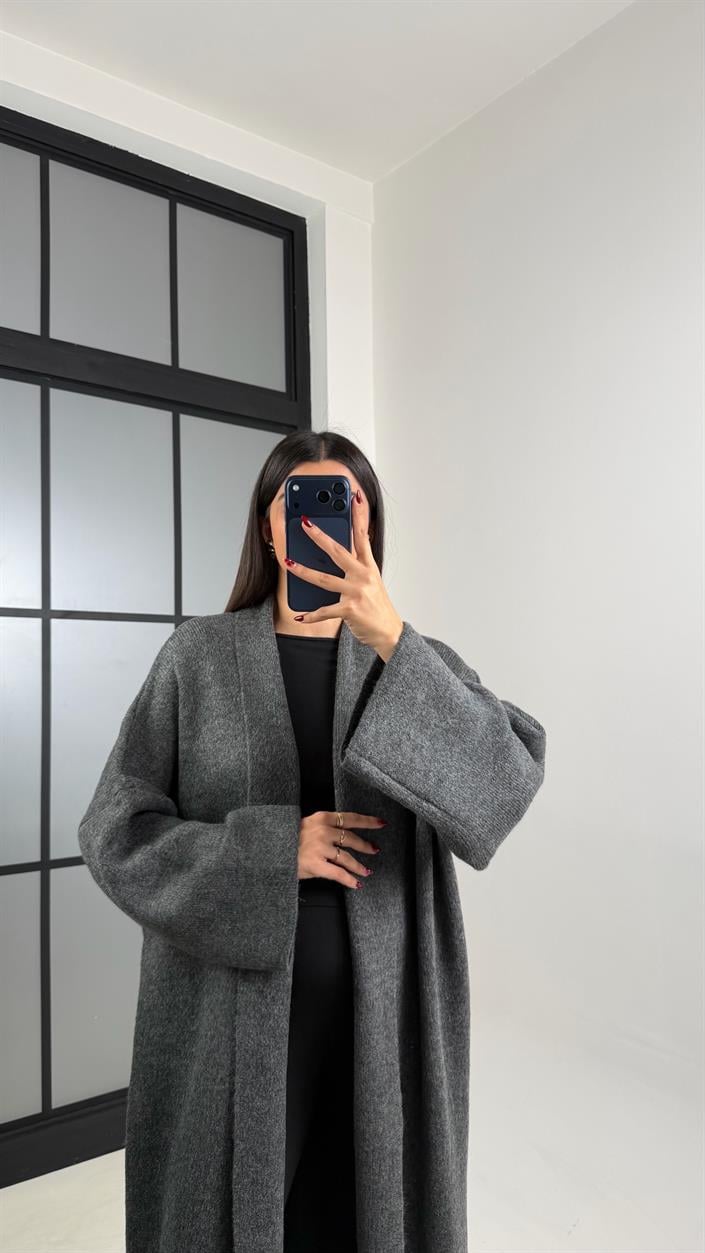 Antrasit Oversize Maxi Boy Triko Hırka GAUS-00728