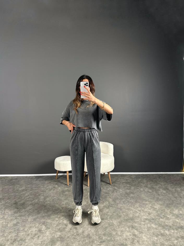 La Eskitme Jogger Pantolon Tshirt İkili Takım 