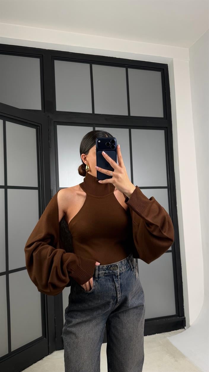 Kahve Bolero Detaylı İkili Triko Takım GAUS-01170