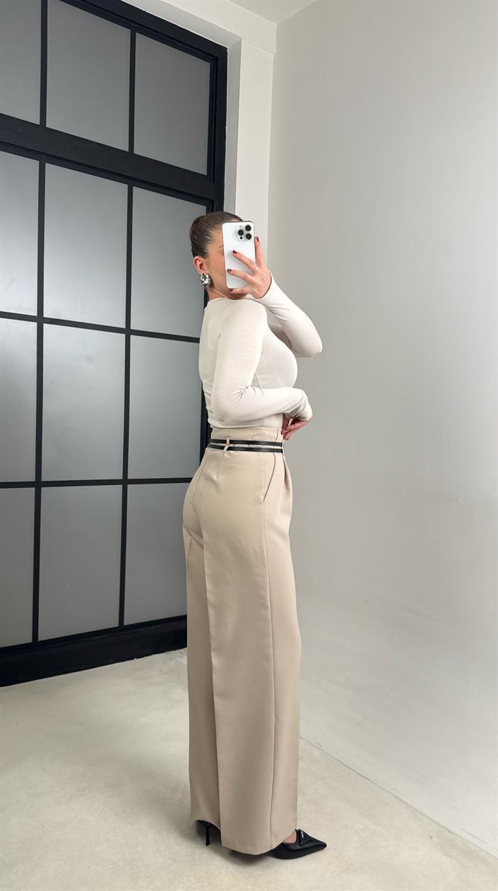 Taş Çift Kemerli Pileli Kumaş Pantolon GAUS-00896