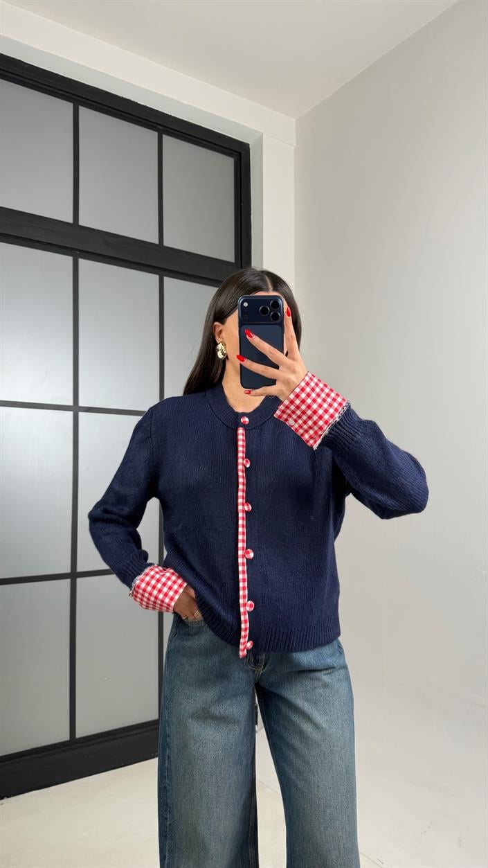 Lacivert Pötikare Detaylı Triko Hırka GAUS-001038