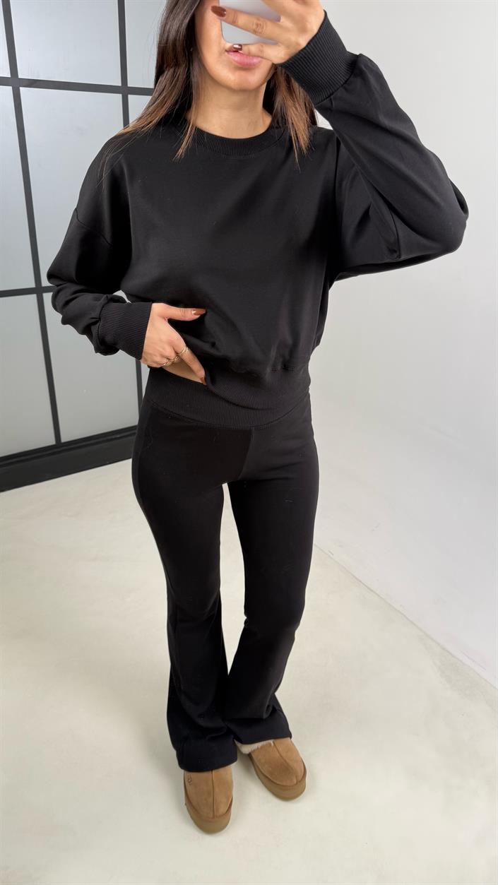 Siyah Sweat İspanyol Paça Pantolon Muadil İkili Takım GAUS-00208