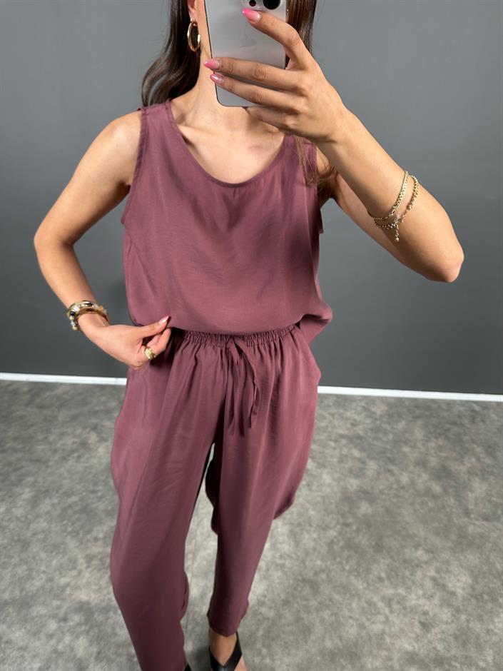 Viro Bordo İthal Kumaş Harem Pantolon Bluz İkili Takım