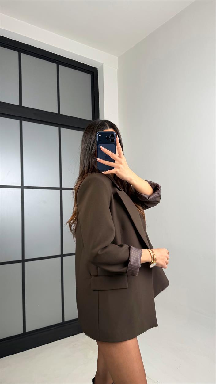 Acı Kahve Astarlı Vatkalı Cep Detaylı Blazer Ceket GAUS-00850