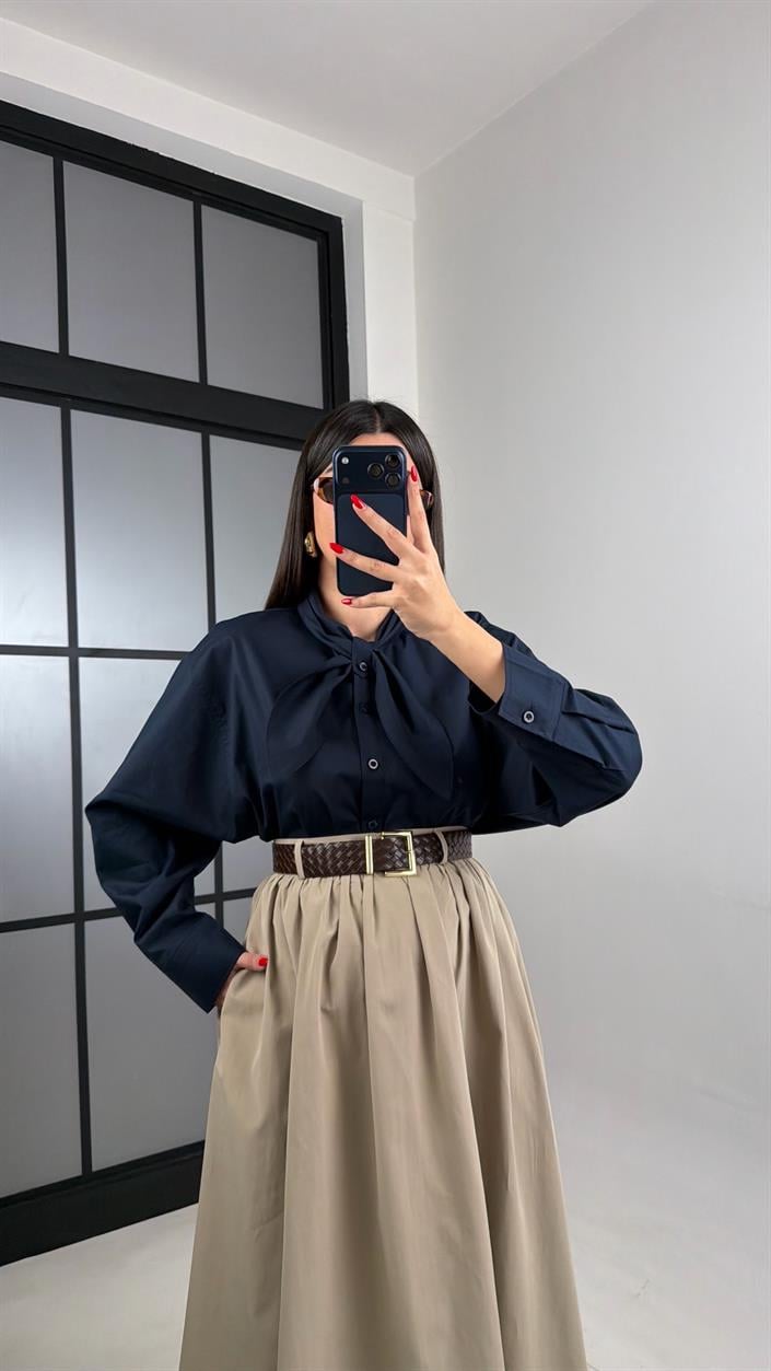 Lacivert Fular Yakalı Gömlek GAUS-00981