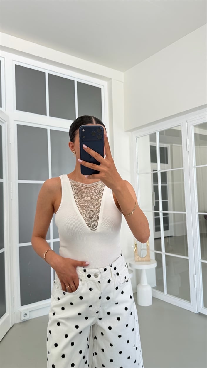 Ekru Taş Detaylı Triko Atlet GAUS-01606