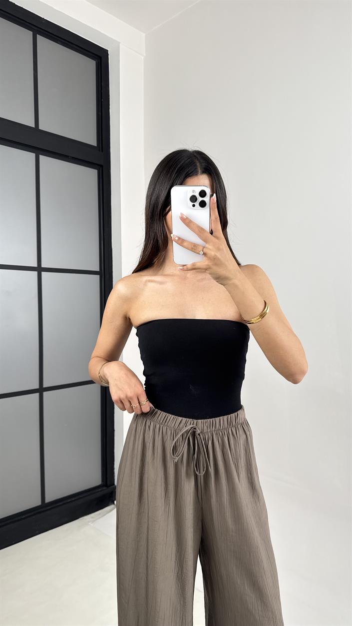 Kahve Beli Lastikli Çilek Kumaş Pantolon Gaus00571