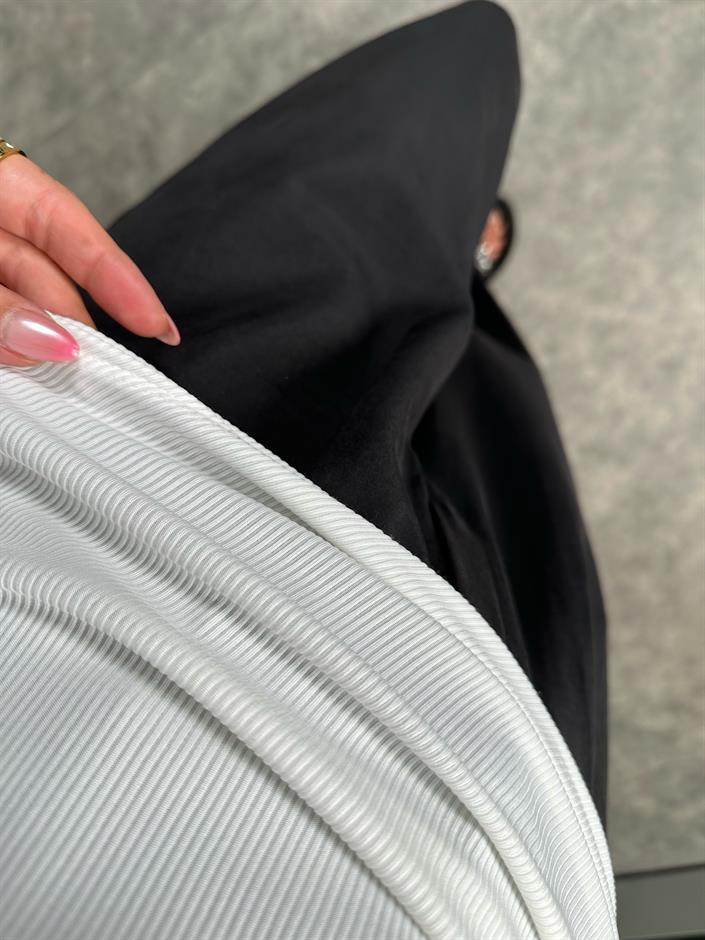 Esa Beyaz Kayık Yaka Büzgülü Fitilli Bluz