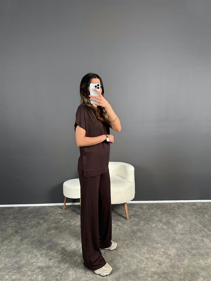 Gabby Acı Kahve Modal Kumaş İkili Takım