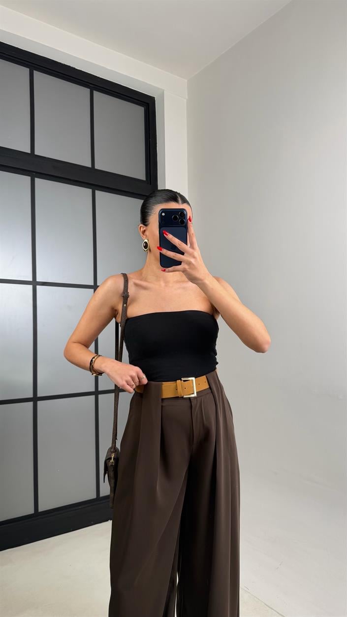 Kahve Kemerli Tasarım Premium Pantolon GAUS-00993