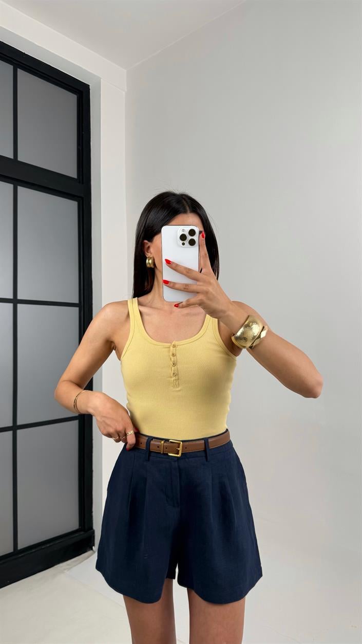 Sarı Önden Düğmeli Basic Atlet Gaus00498