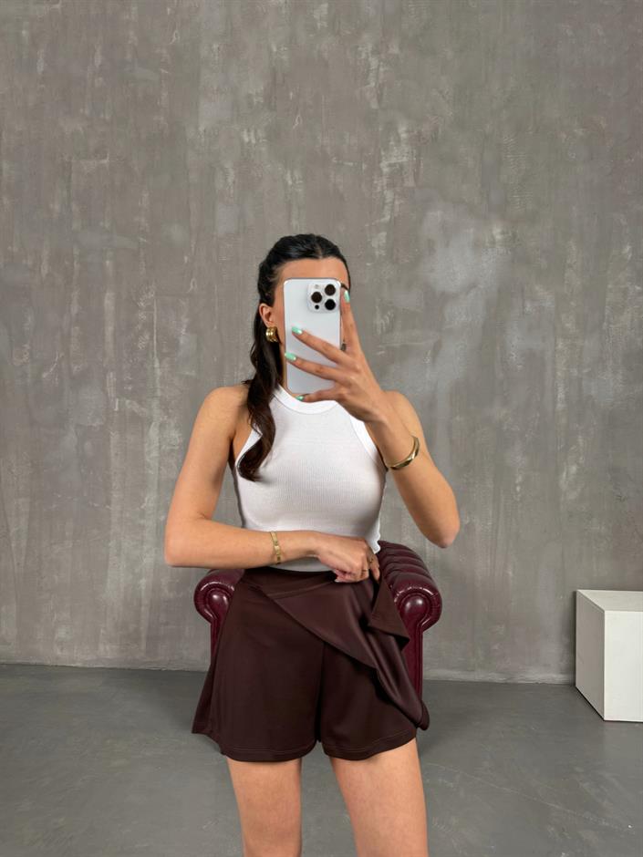 Kahve Etekli Beli Lastikli Modal Şort Gaus00245