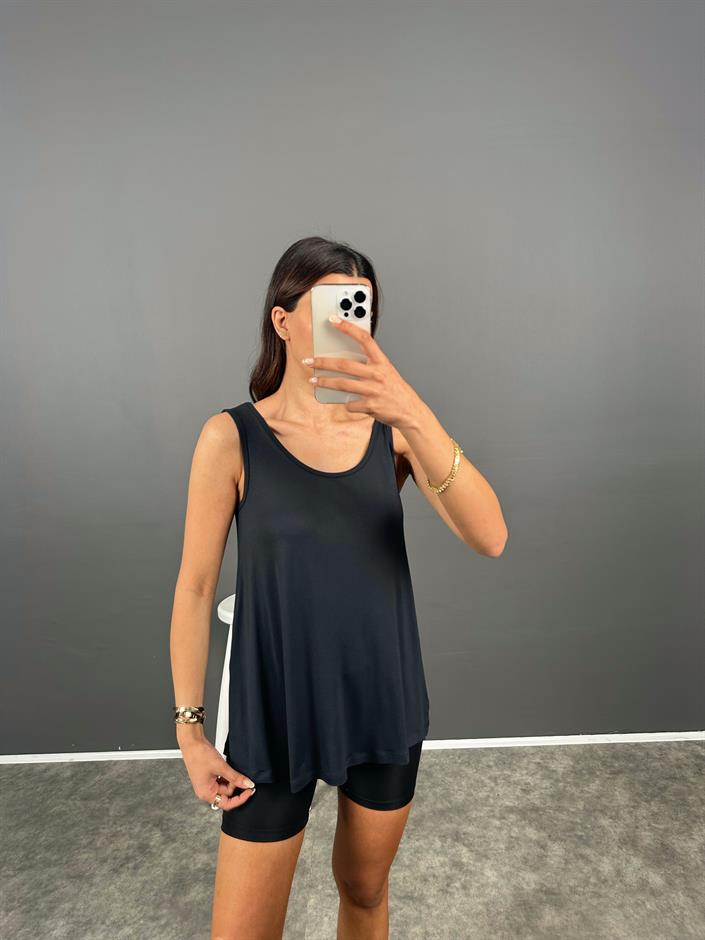 Antrasit U Yaka Salaş Sıfır Kol Tshirt