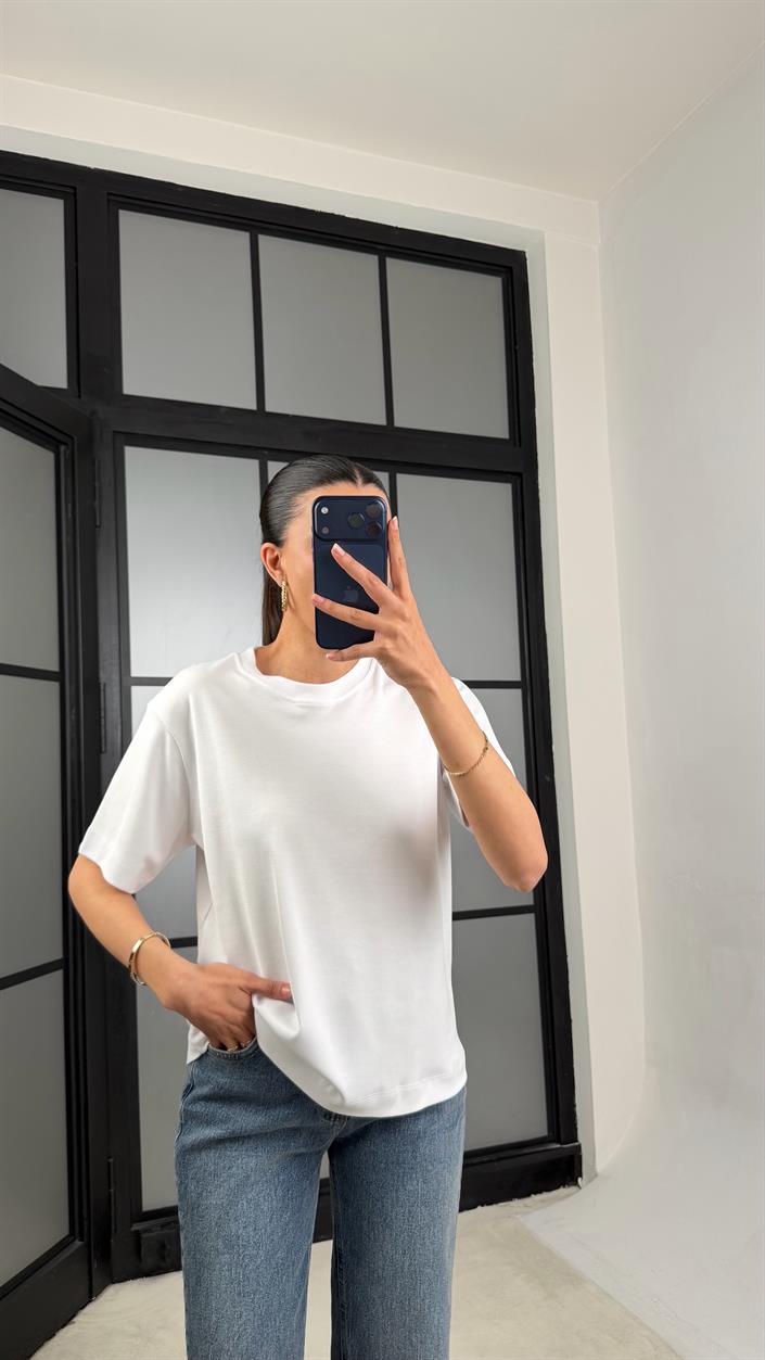 Beyaz Kısa Kol Basic Tshirt GAUS-01417