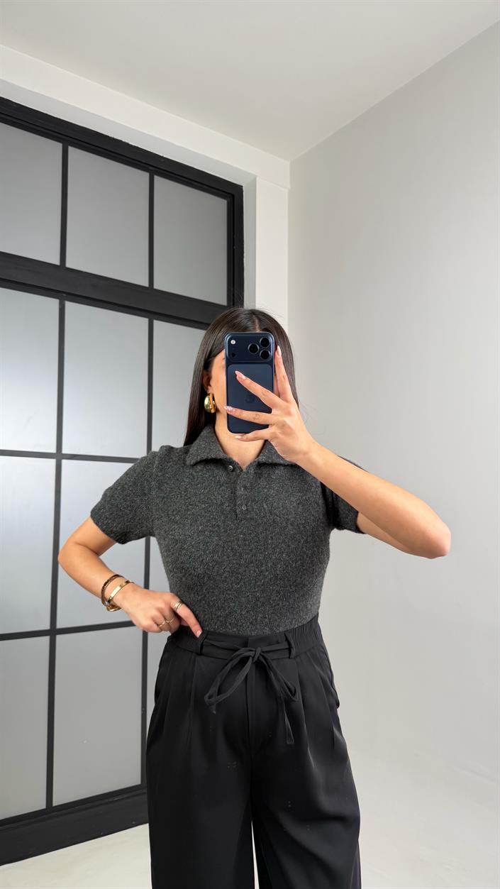 Antrasit Polo Yaka MD Muadil Yumuşak Dokulu Kazak GAUS-00864